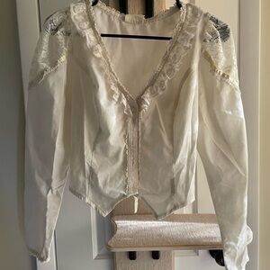 Elegant Cream Lace Trim Blouse Gunne sax
